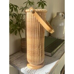 Vtg Tall Nantucket Basket W/Swing Handle Wine Flower Holder Coastal Decor Wicker